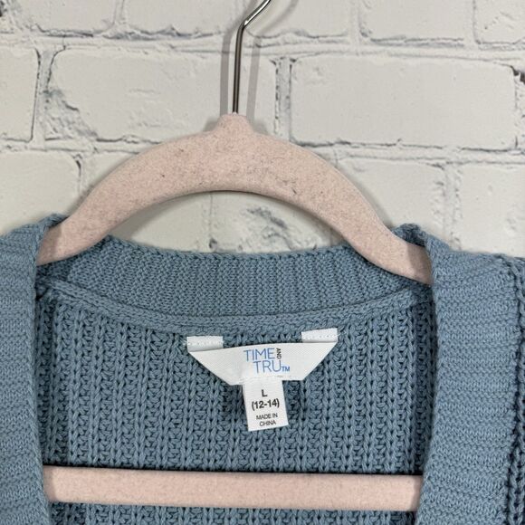 Chunky Cable Knit Sweater Knit Women Large Blue Button Up Preppy Academia - Picture 4 of 8